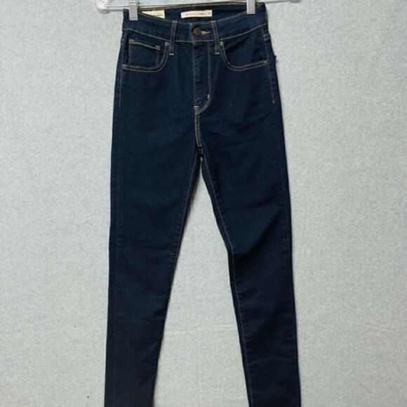 Levis 721 High Rise Skinny Jeans Womens Dark Blue Denim Stretch 24x31 Excellent - Picture 1 of 4